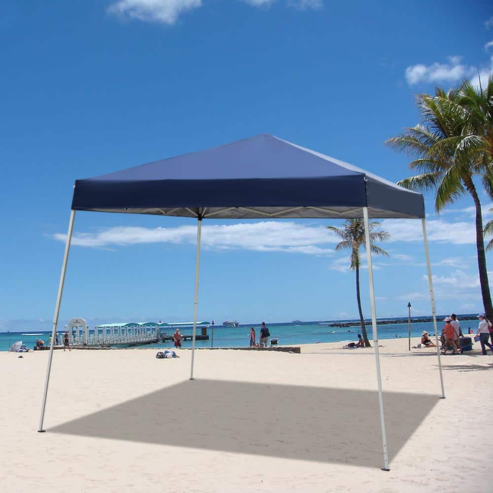 10 Ft Blue Steel Pop-Up Canopy Tent with Waterproof Cover