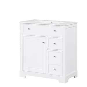 30 in. W x 18.3 in. D x 33.2 in. H Single Sink Freestanding Bath Vanity in White with White Ceramic Top