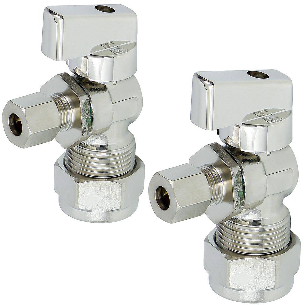 5/8 in. COMP x 3/8 in. OD Comp Quarter Turn Angle Compact Supply Stop Valve Lead Free Chrome Plated Brass 2 Pack price history on PriceWatchPro