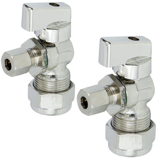 5/8 in. COMP x 3/8 in. OD Comp Quarter Turn Angle Compact Supply Stop Valve Lead Free Chrome Plated Brass 2 Pack