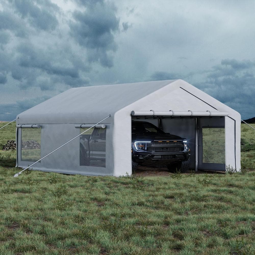 Durable Portable Carport Garage - 10x20 ft Outdoor Storage Shelter, 2 Roll-Up Doors, 4 Windows, for Paint Booth price history on PriceWatchPro