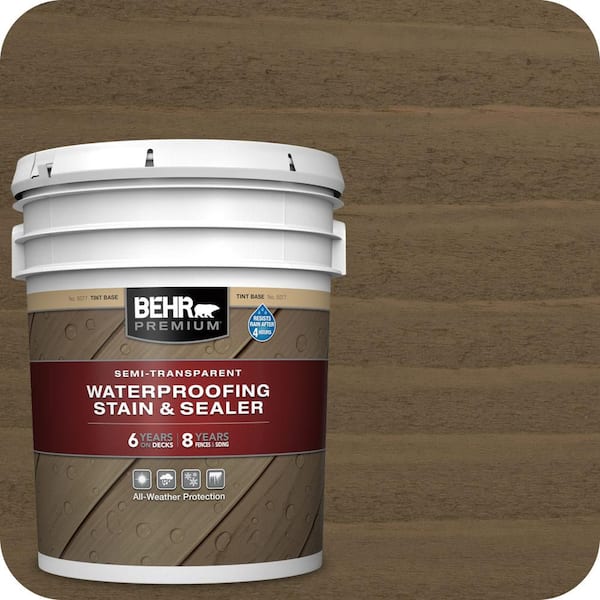 BEHR PREMIUM 5 gal. #ST-137 Drift Gray Semi-Transparent Waterproofing Exterior Wood Stain and Sealer