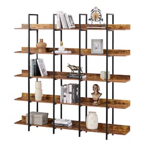 11.81 in. W x 70.87 in. H x 70.87 in. D Brown 5 Tier Metal Frame Bookcase Home Office Open MDF Board Bookshelf