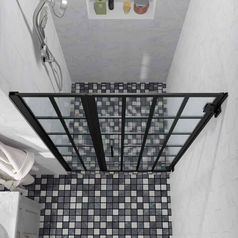 40" W x 72" H Matte Black Semi-Frameless Shower Door with Patterned Glass