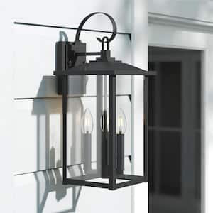 Hawaii 19.88 in. H 3-Bulb Black Hardwired Outdoor Wall Lantern Sconce with Dusk to Dawn