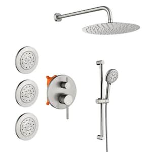 12 in. 3-Jet Mixed Shower System Wall Mount Round Rainfall Shower Head with Slide Bar Hand-Shower in Brushed Nickel