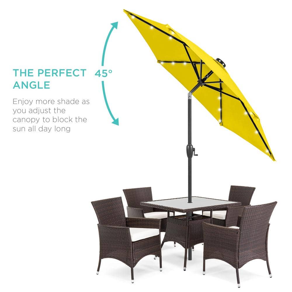 7.5ft Yellow Solar Patio Umbrella with LED Lights and Steel Pole
