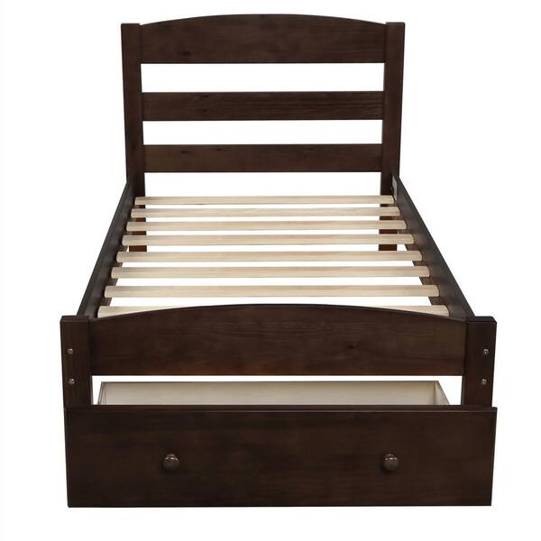 Boyel Living Espresso Wood Platform, Wood Twin Bed Frame With Headboard