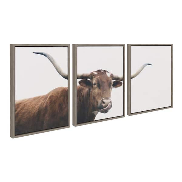 Kate and Laurel Sylvie Texas Longhorn Cow Lick 1 2 3 by The Creative Bunch Studio 3-Piece Framed Art Print 18 in. x 24 in.