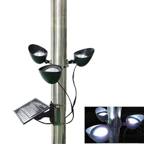 3 Super-Spotlights LED Adjustable Metal Clamps Fits 2-6 in. Flag Poles, Waterproof Outdoor Solar Powered Flagpole Lights