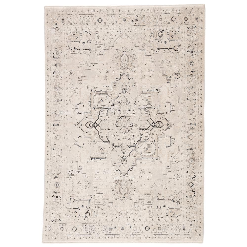 Smyth Power Loomed Ivory/Dark Blue 2 ft. x 3 ft. Medallion Area Rug