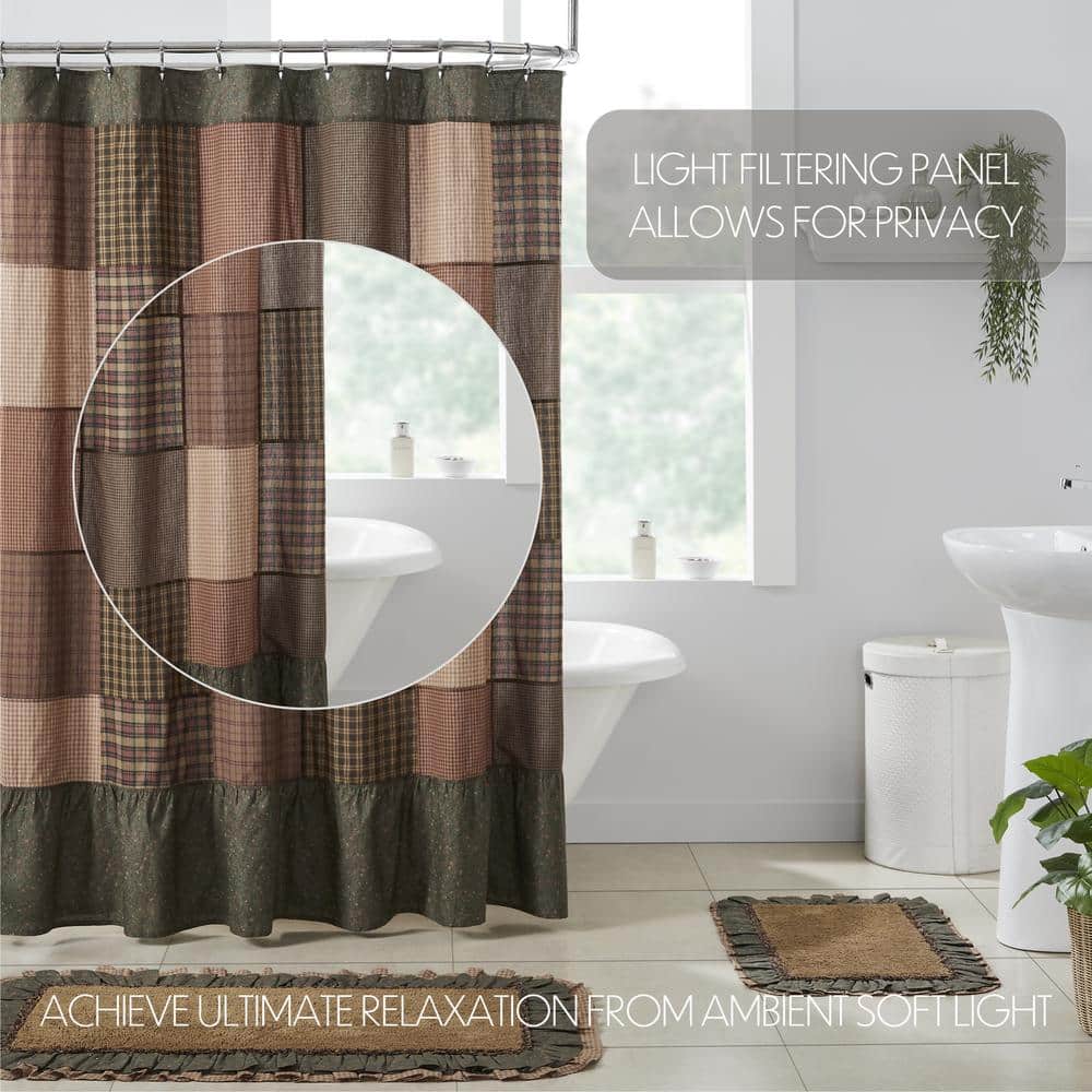Crosswoods Patchwork Green and Brown Cotton Shower Curtain, 72x72