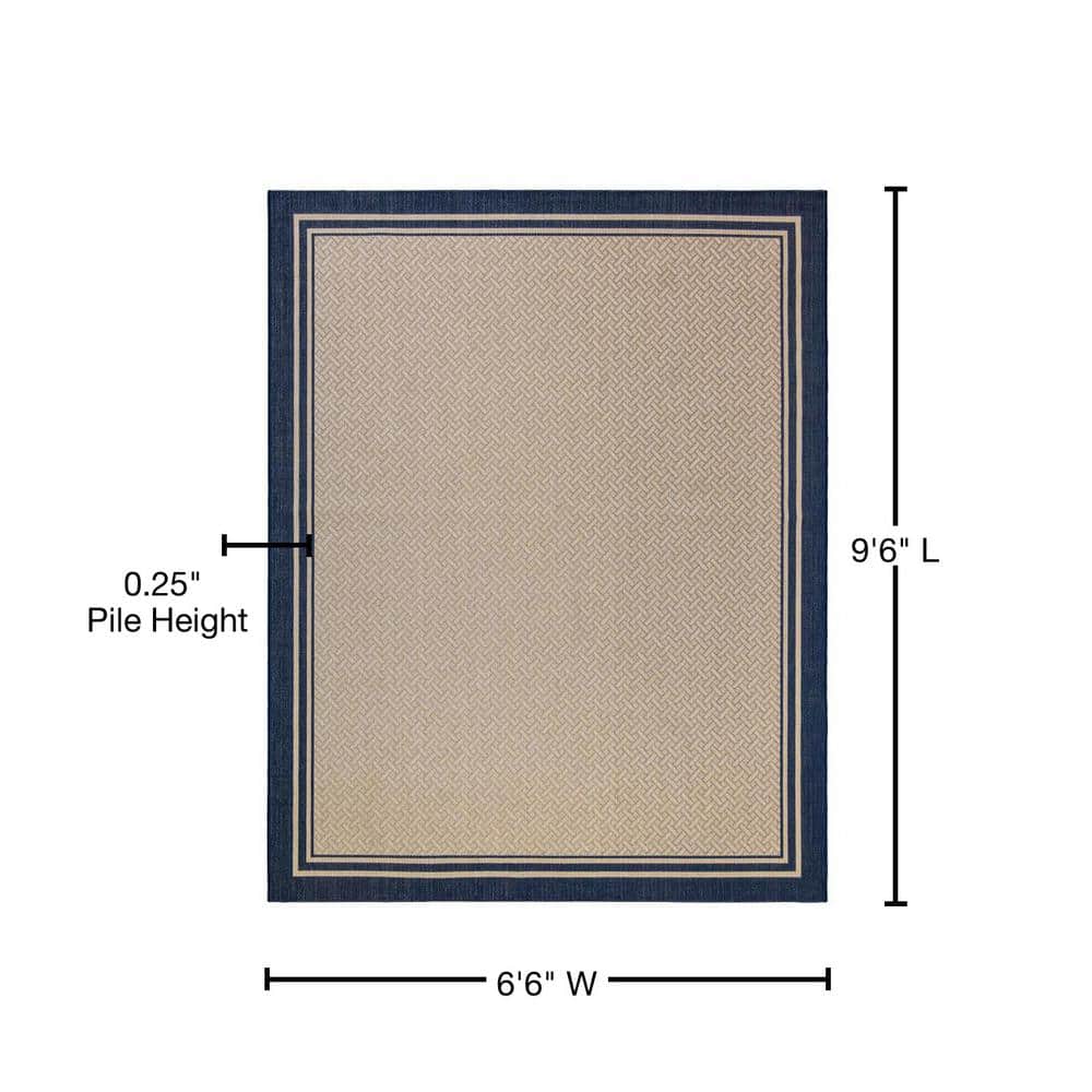 Navy and Sand Rectangular Synthetic Outdoor Rug, 6' x 9'