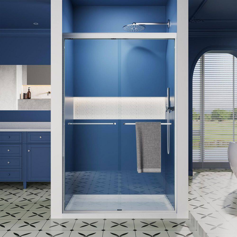 44-48 in. W x 72 in. H Double Sliding Semi-frameless Shower Door with Tempered Glass in Brushed Nickel price history on PriceWatchPro
