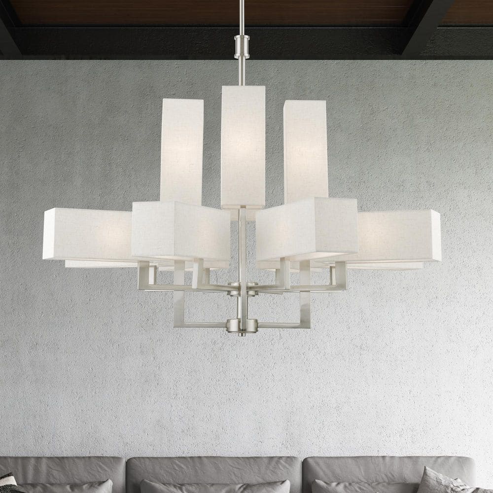 Elegant Brushed Nickel 12-Light Chandelier with Crystal Accents
