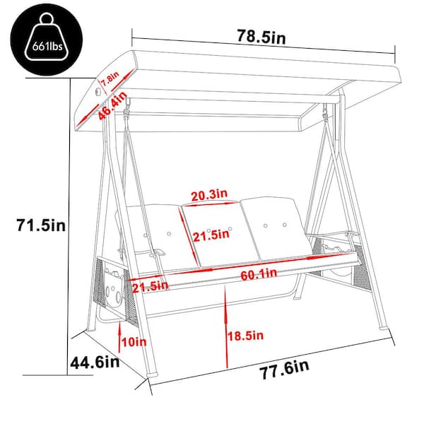 VEIKOUS 3-Person Metal Patio Swing Chair With Converting VEIKOUS 3-Person Metal Patio Swing Chair With Converting