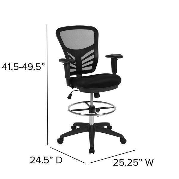 MAYKOOSH Black Flip-Top Ergonomic Mesh Drafting Swivel Desk Chair Lumbar  Support, Height Adjustable with Foot Ring 24860 - The Home Depot