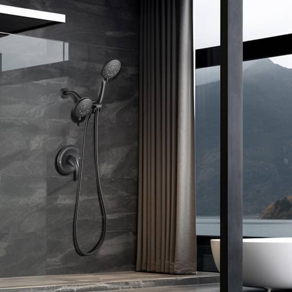 Rain 6-Spray Single Handle Handheld Shower Faucet with Valve 1.8GPM 4.7 in. Adjustable Dual Shower Heads in Black
