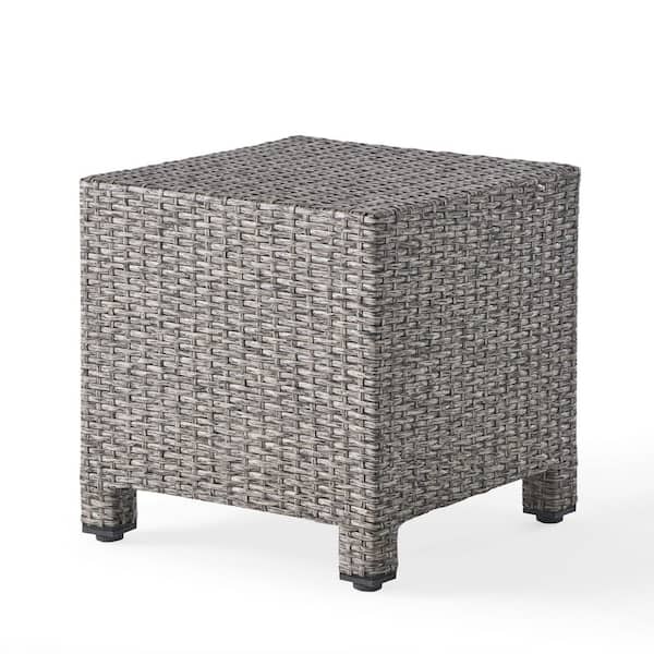 Unbranded Gray 18 in. Square Wicker Outdoor Side Table, Accent Table for Patio Garden Backyard
