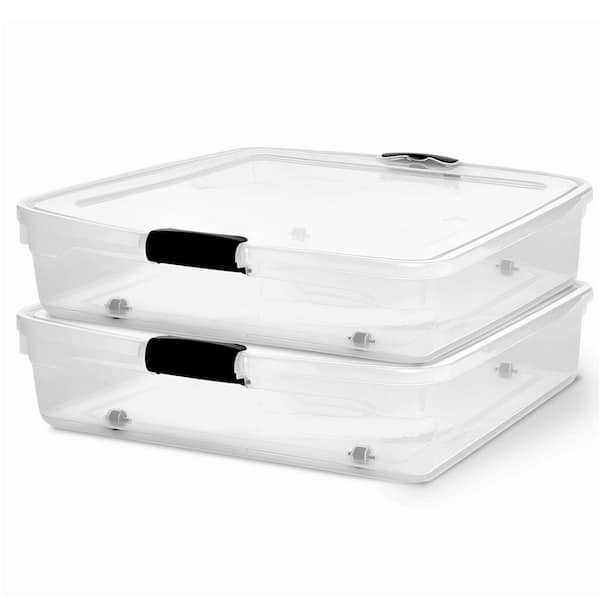 56 Qt Full/Queen Underbed Clear Plastic Latching Storage Container, 2 Pack