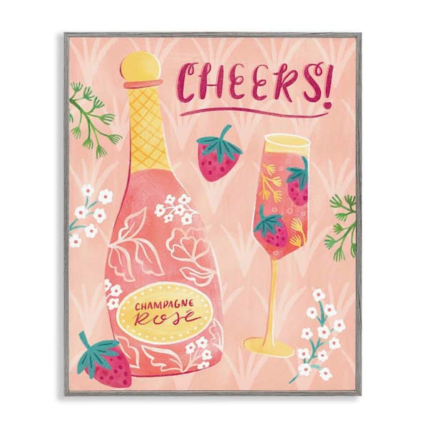 Stupell Industries Floral Rose Champagne by Natalie Miles Gray Framed Food Giclee Art Print 14 in. x 11 in.