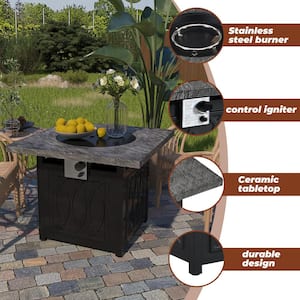 50,000 BTU 32 in. Square Outdoor Propane Gas Fire Pit Table Auto-Ignition Fire Pit with Waterproof Cover