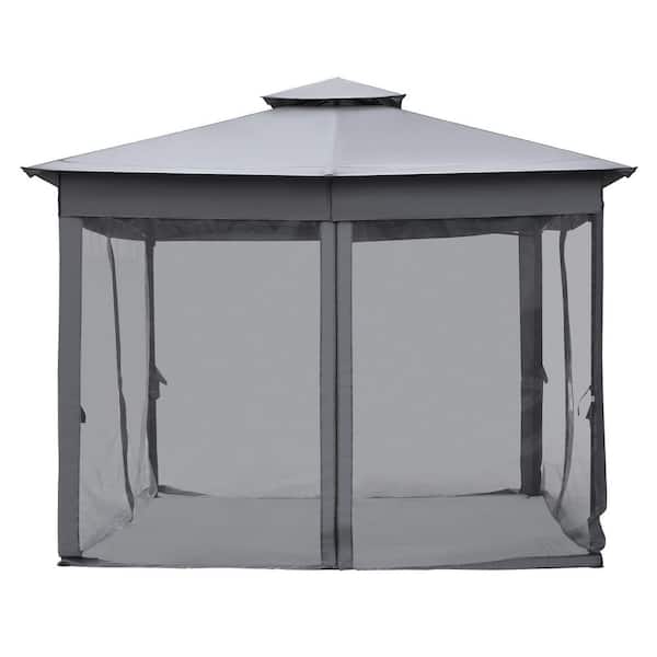 10 ft. x 10 ft. Gray Outdoor Gazebo Tent with Double Roofs and Steel Frame