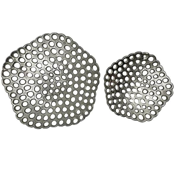 castellousa Silver 15 in. and 12 in. Decorative Irregular Metal Aluminum Platter (Set of 2)