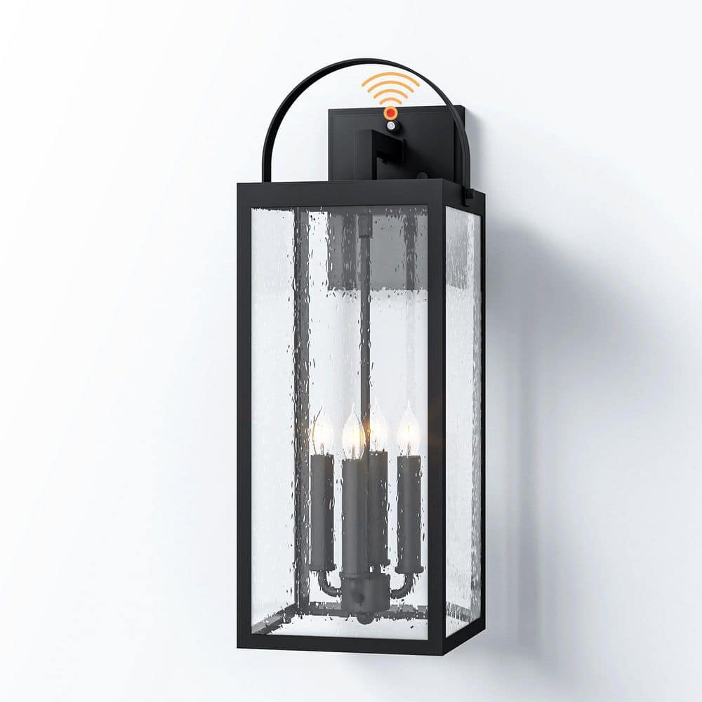 24 in. Black Outdoor Wall Light Sconce Oversize Fixtures Dusk to Dawn, Hardwired, Seeded Glass with No Bulbs Included price history on PriceWatchPro