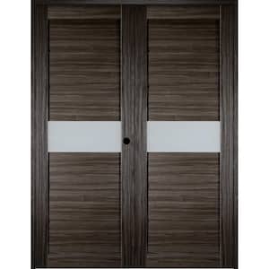 Edna 72 in. x 79.375 in. Left Hand Active Frosted Glass Gray Oak Finished Wood Composite Double Prehung French Door