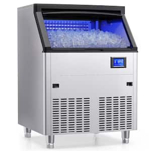27.4 in. 320 lb. Commercial Undercounter Freestanding Full Size Cubes Ice Maker in Stainless Steel with 120 lb. Storage