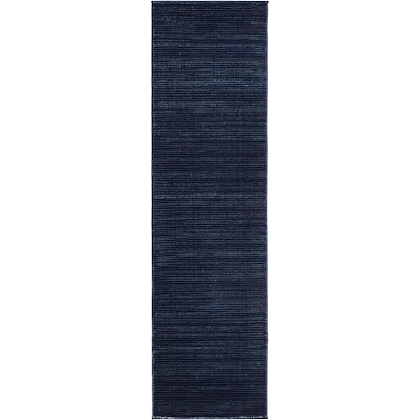 Unbranded Dark Blue Polypropylene 2 ft. 2 in. x 10 ft. Solid Color Indoor Runner Rug