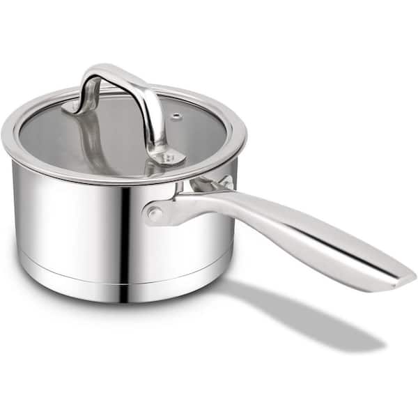 2.5 qt. Stainless Steel Sauce Pan with Tempered Glass Lid Induction Compatible Small Cooking Pot for All Stoves