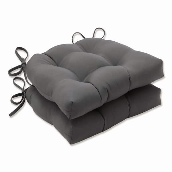 Pillow Perfect Solid 17.5 in. x 17 in. Outdoor Dining Chair Cushion in Grey (Set of 2)