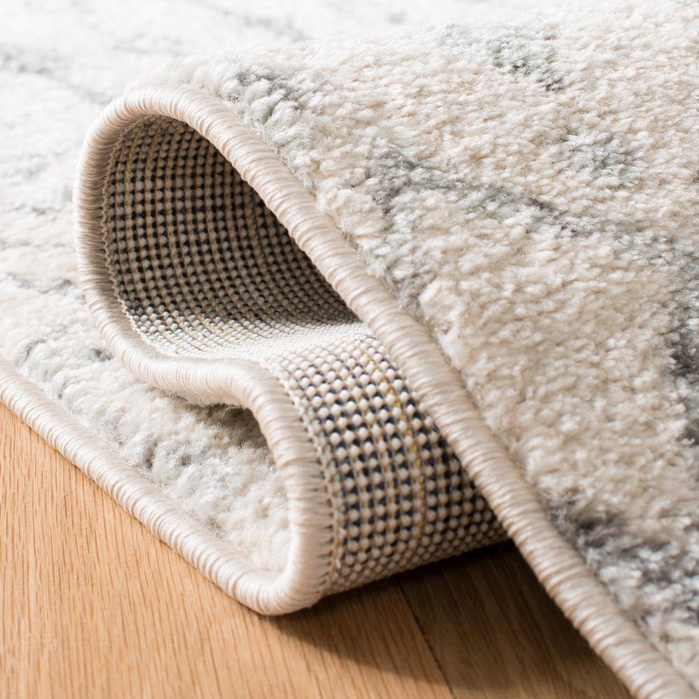 Ivory and Grey Synthetic Moroccan Runner Rug