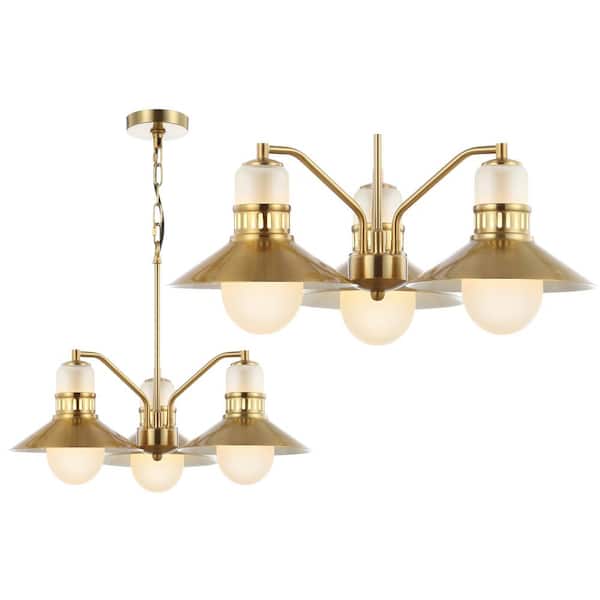 Colin 3-Light 22 in. Adjustable Iron/Glass Retro Hurricane LED Chandelier, Brass Gold
