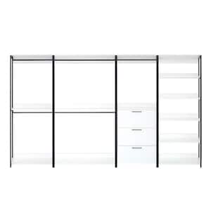 Fiona 143 in. W White Freestanding 4 Tower System 8 -Shelf Walk in Wood Closet System with Metal Frame