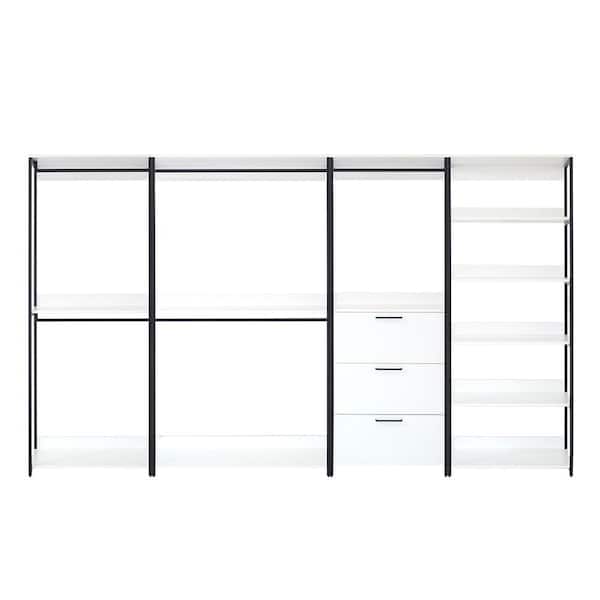 Klair Living Fiona 143 in. W White Freestanding 4 Tower System 8 -Shelf Walk in Wood Closet System with Metal Frame
