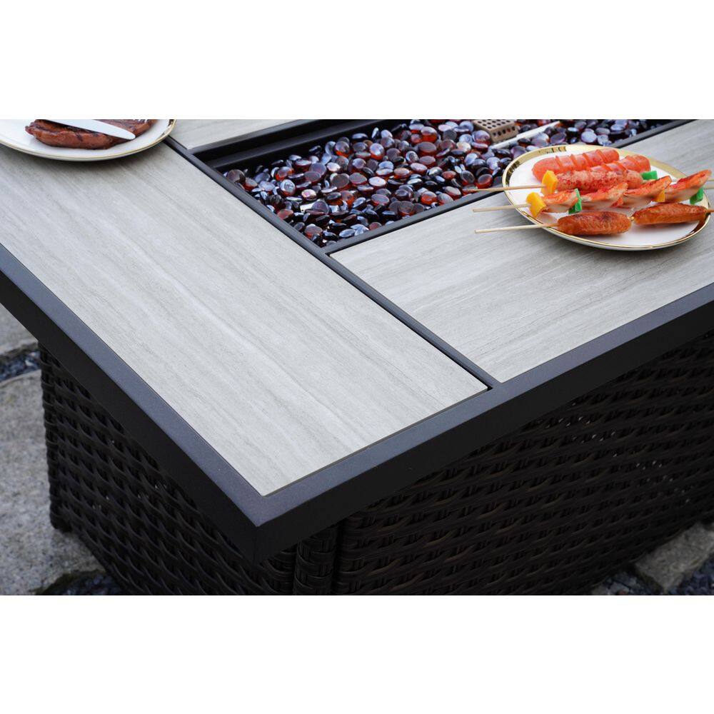 43 in. Bronze Propane Gas Fire Pit Table with Ceramic Top