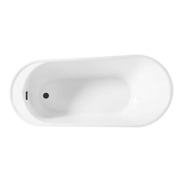 Aqua Eden 59 in. x 28.4 in. Acrylic Flatbottom Soaking Freestanding Bathtub in Glossy White/Matte Black with Drain
