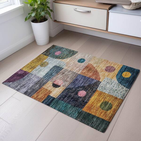 Mayfield Premium Machine Washable Abstract AMF1117 Green 2 ft. x 3 ft. Area Rug