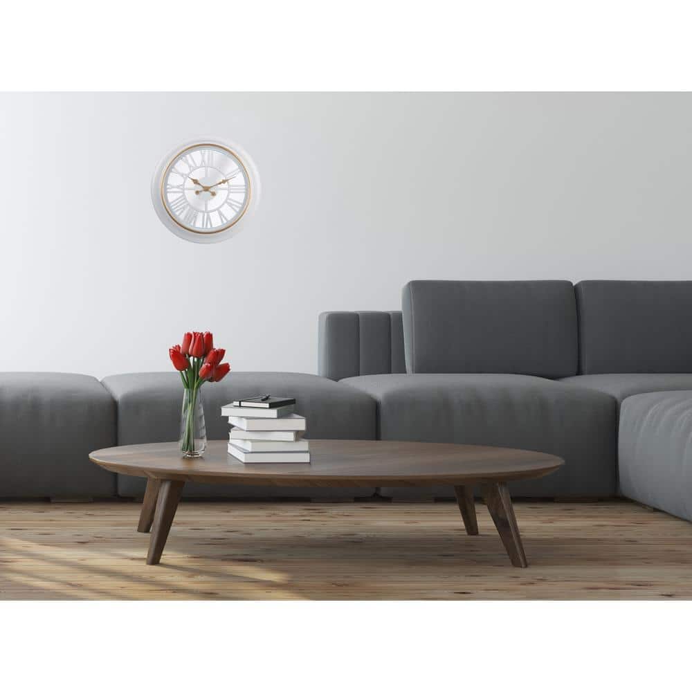 18-Inch White and Gold Metal Vintage Round Wall Clock