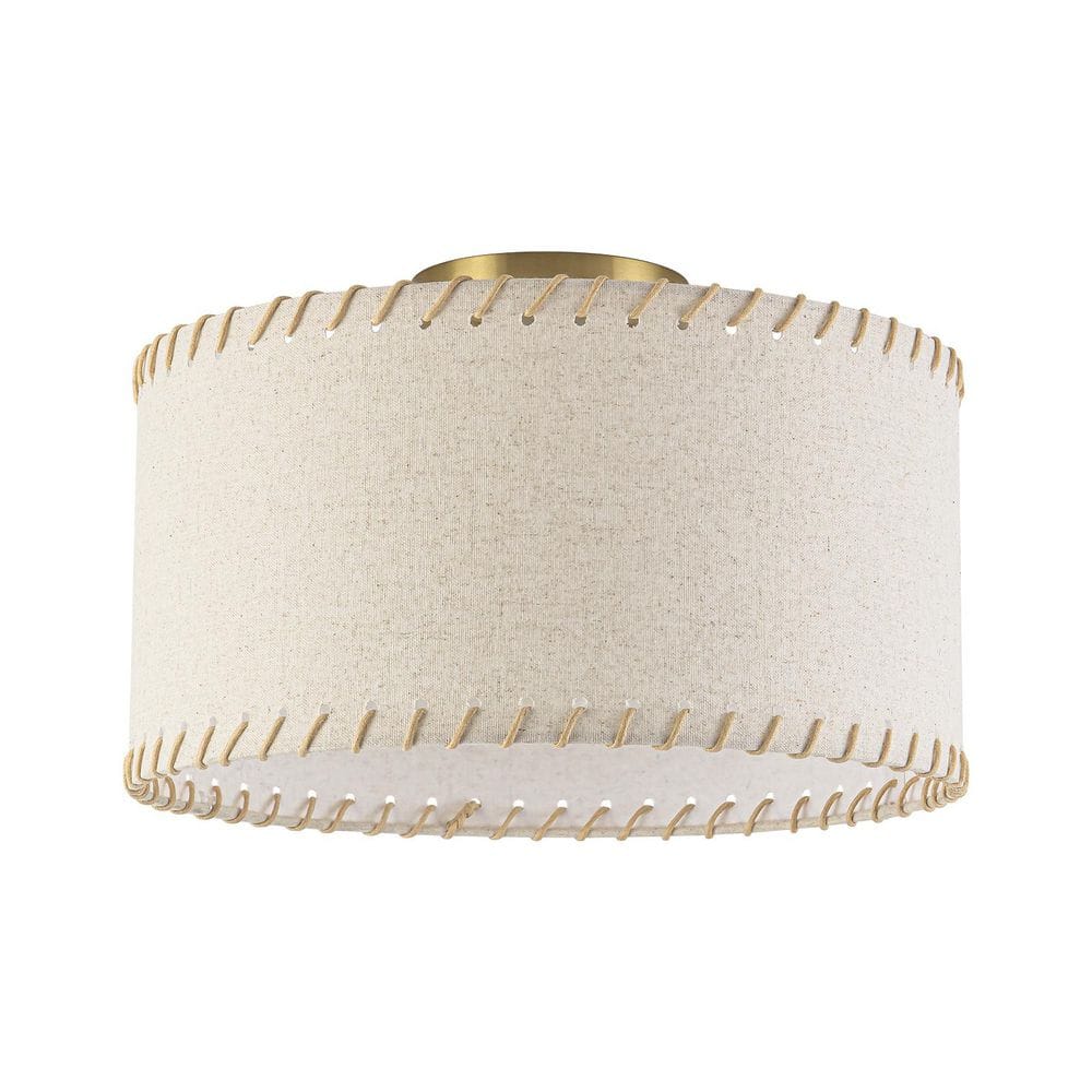 HUOKU Haven 1-Light 13.8 in. W Brushed Brass Natural Linen Beige