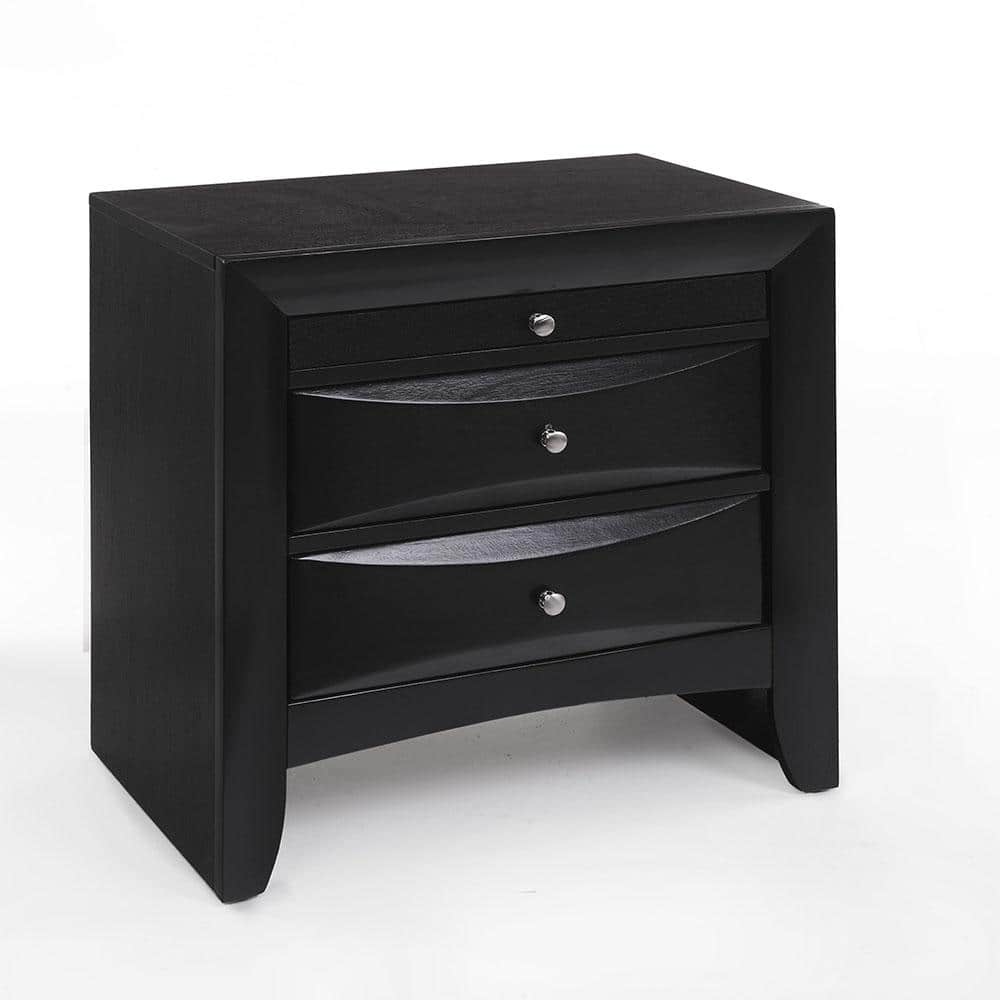 Ireland Contemporary Black Wood Nightstand with Pull-Out Tray