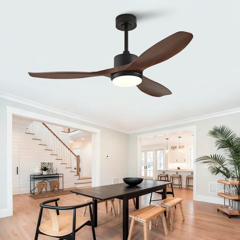 52 in. Indoor Black Downrod Mount Standard Ceiling Fan with 3 ABS Blades, Reversible DC Motor, Dimmable LED for Bedroom price history on PriceWatchPro