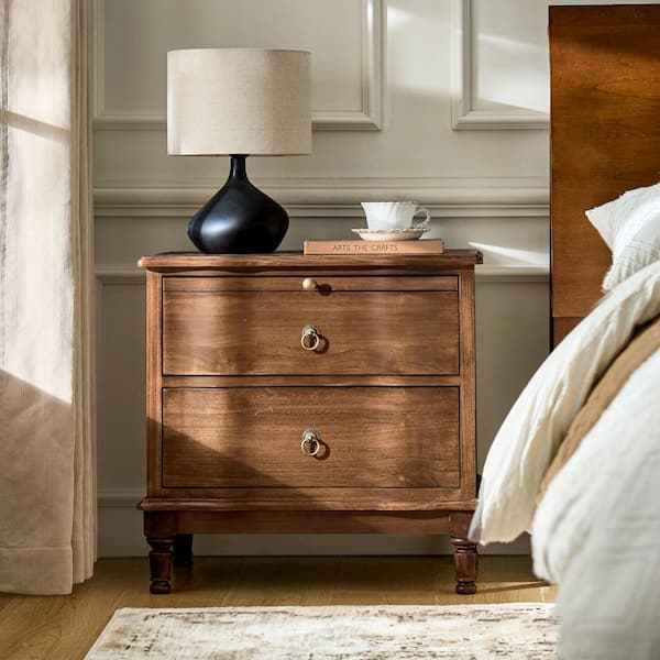 Di Cherry 2-Drawer 26 in. W Nightstand with Built-in Power Outlet