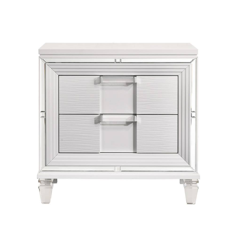 White Glam 2-Drawer Nightstand with USB Ports