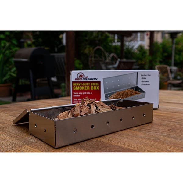 BBQ Dragon Heavy-Duty Stainless Steel Smoker Box with Hinged Lid