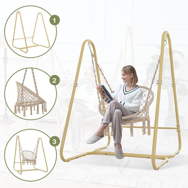 Sudzendf 3.81 ft. Hammock Swing Chair with Cotton Rope and Sudzendf 3.81 ft. Hammock Swing Chair with Cotton Rope and