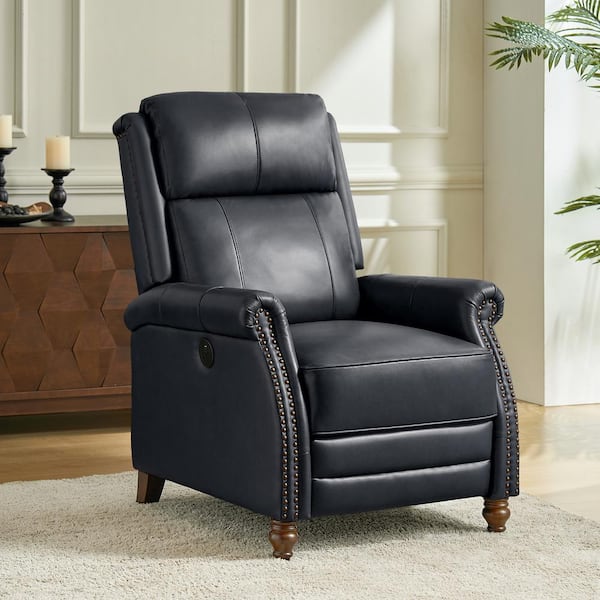 Oscar Navy 29 in. W Traditional Genuine Leather Power Recliner